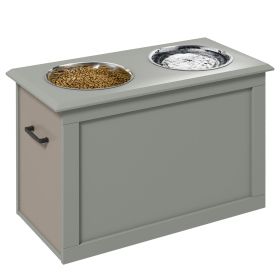 Raised Dog Feeding Station with 2 Stainless Steel Bowls and Storage for Large Dogs and Other Large Pets Gray
