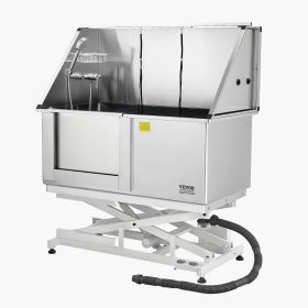 VEVOR Electric Lift Dog Washing Station, 50 inch Professional Stainless Steel Pet Grooming Tub w/ PE Water Filter Board