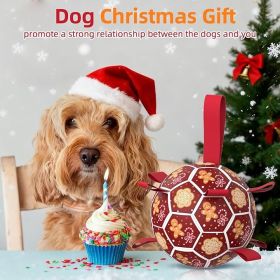 Soccer Ball with Straps, Christmas Dog Toys, Pet Toys Balls for Meium Large, Pet Birthday Gift, Outdoor Pet Toys for Tug of War (7 Inch)