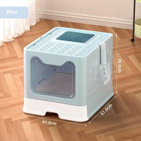 Cat Litter Box Front Entry Enclosed Extra Large Litter Box With Litter Catching Lid And Scoop For Big Cats Kitty (Option: Blue)